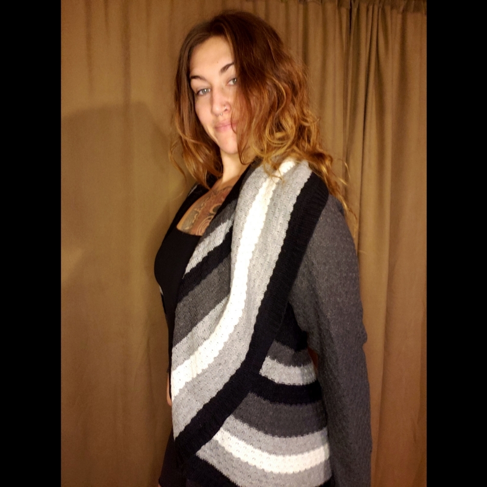 Striped black grey & white cardigan